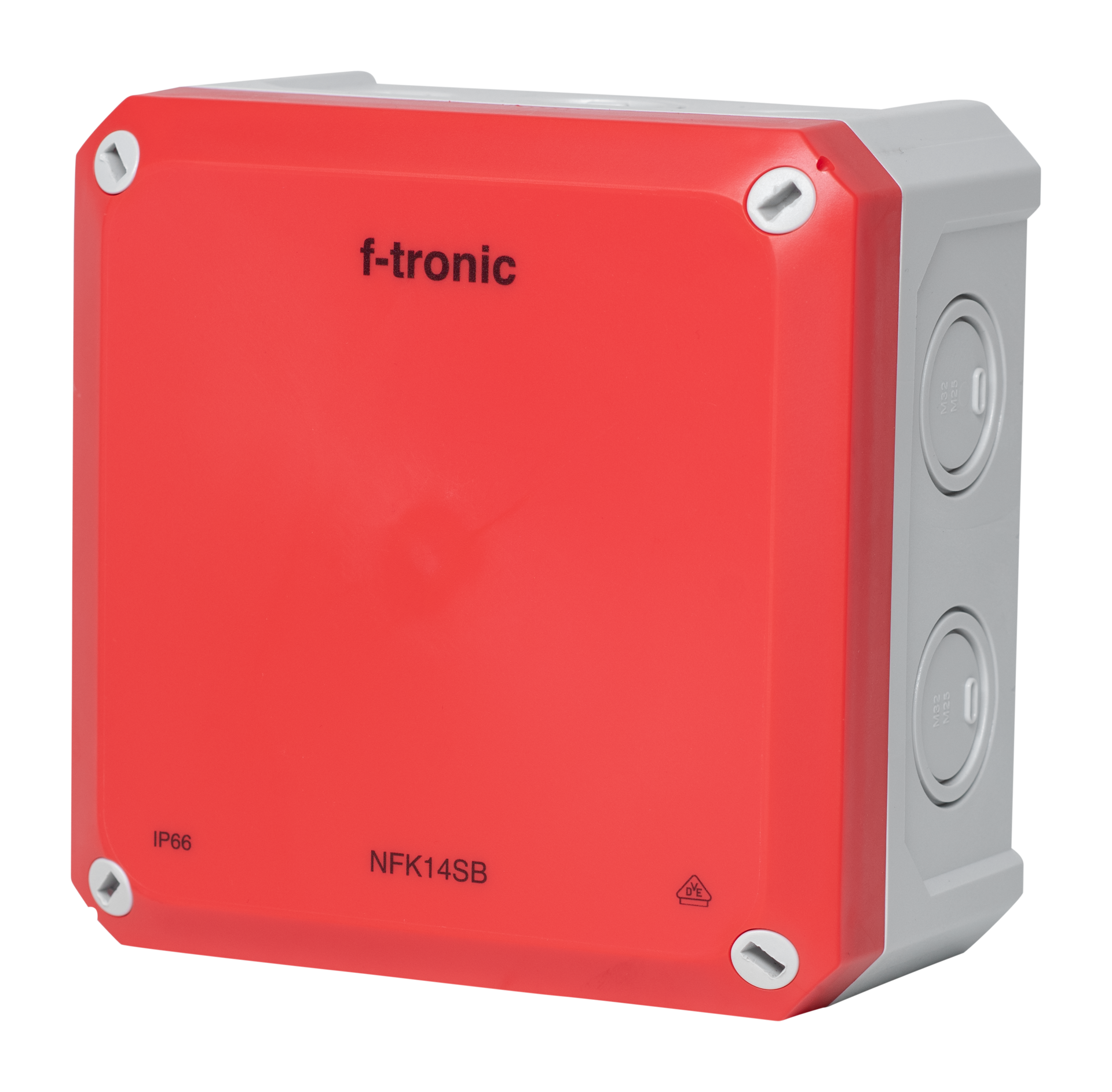 F-Tronic FR-Abzweigkasten 140x140x81mm, Ausbrechöffnungen IP66, PS, grau/rot, Sicherheitsbeleucht. F-Tronic FR-Abzweigkasten 140x140x81mm, Ausbrechöffnungen IP66, PS, grau/rot, Sicherheitsbeleucht.
